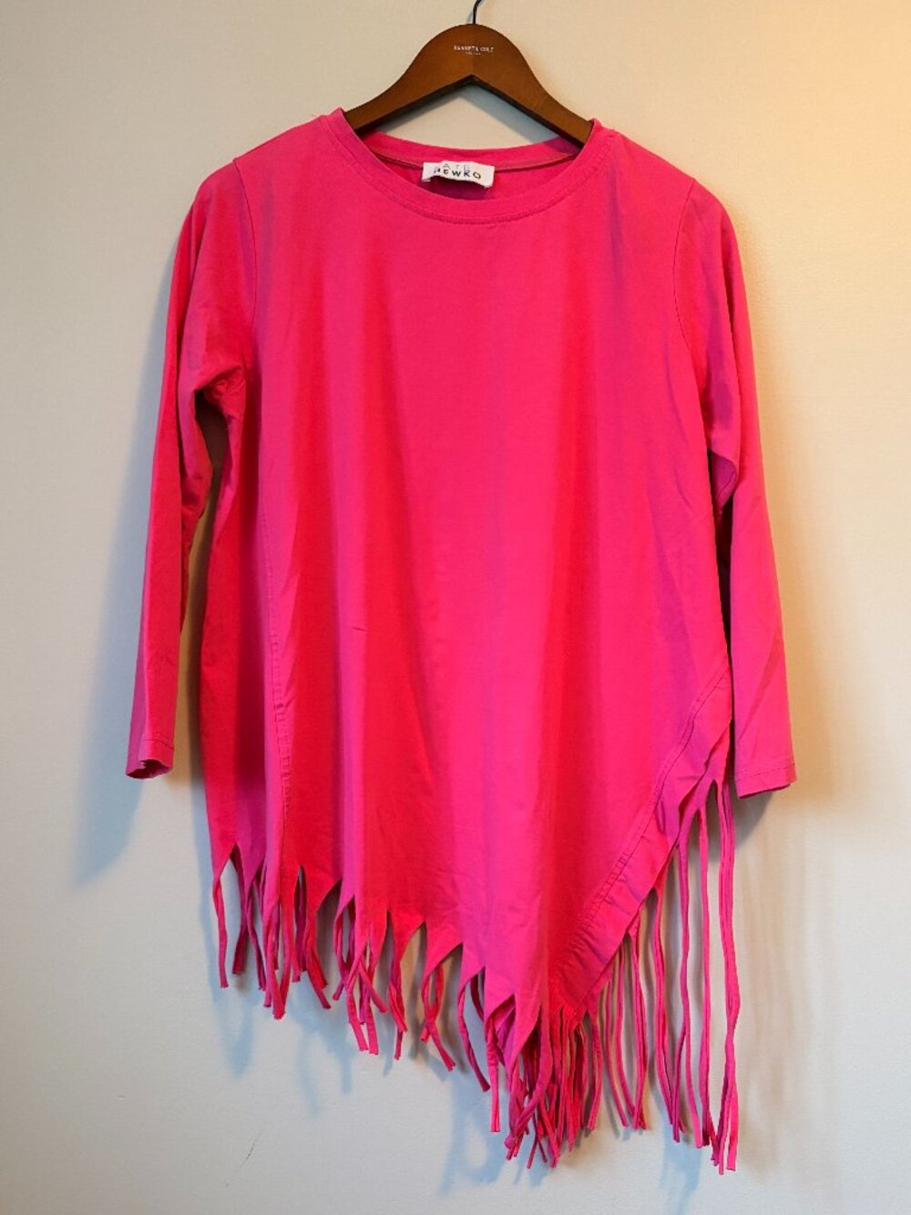 Kate Hewko Hot Pink Asymmetrical Fringe Hem tunic Top Large L